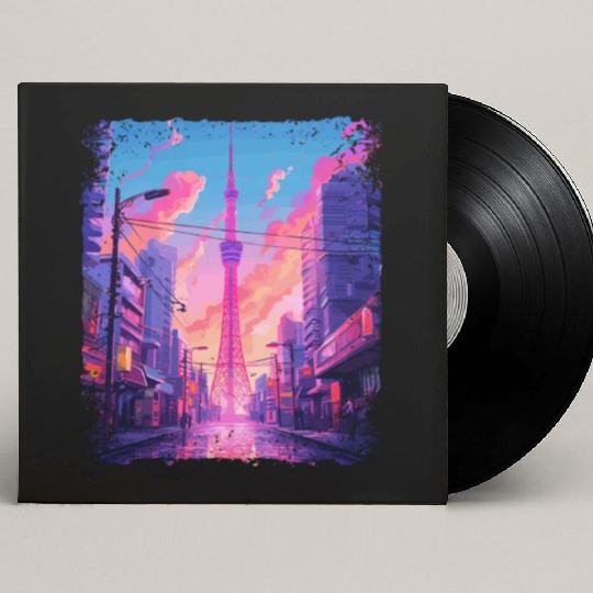 Vaporwave Aesthetic Japanese Skytree Tokyo Sight Custom Vinyl Record Sleeves