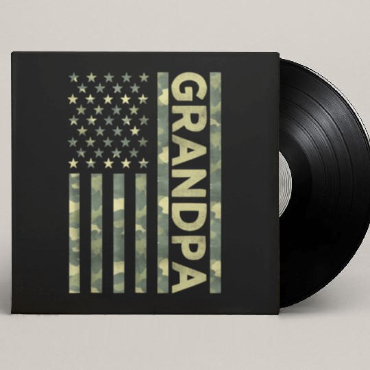 Proud Grandpa Camouflage American Us Flag Camo Custom Vinyl Record Sleeves