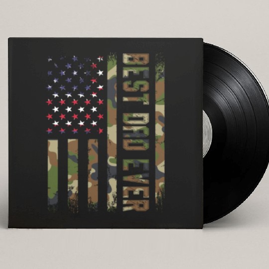 Best dad ever USA flag Camo gift for fatheR Custom Vinyl Record Sleeves