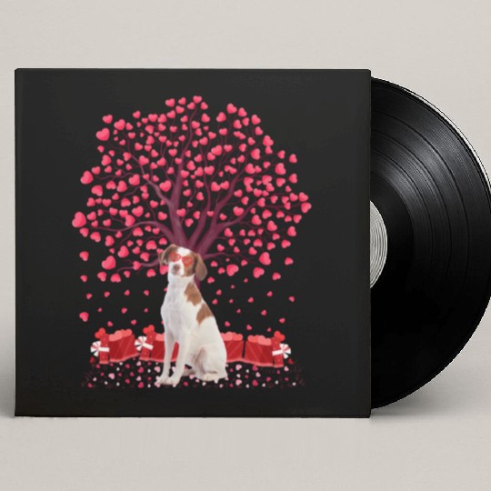Heart Tree Brittany Spaniel Dog Valentine'S Day Custom Vinyl Record Sleeves