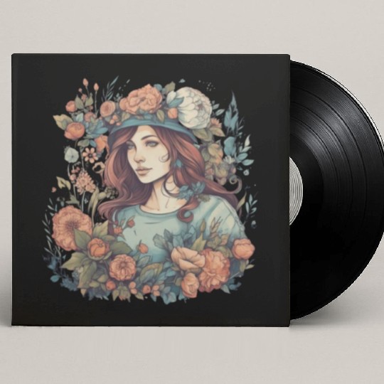 Summer girl Boho flowers vintage woman in nature Custom Vinyl Record Sleeves