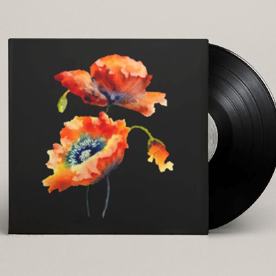 RED POPPIES Custom Vinyl Record Sleeves, WATERCOLOR RED POPPIES TOP