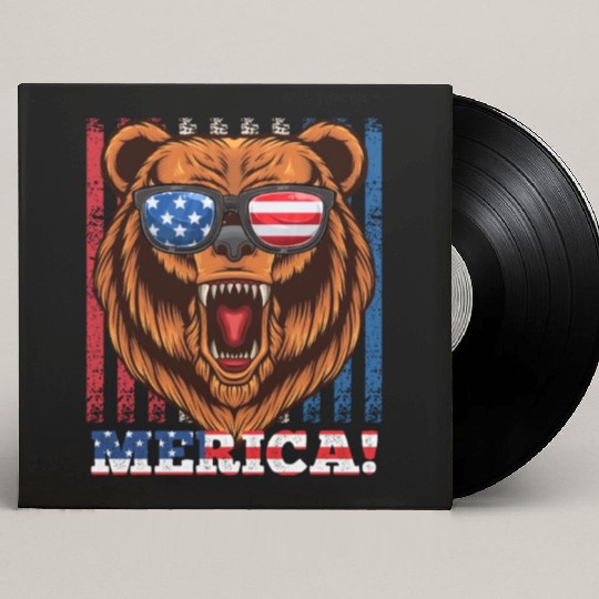 Merica Independence Day American Bear USA Party Custom Vinyl Record Sleeves