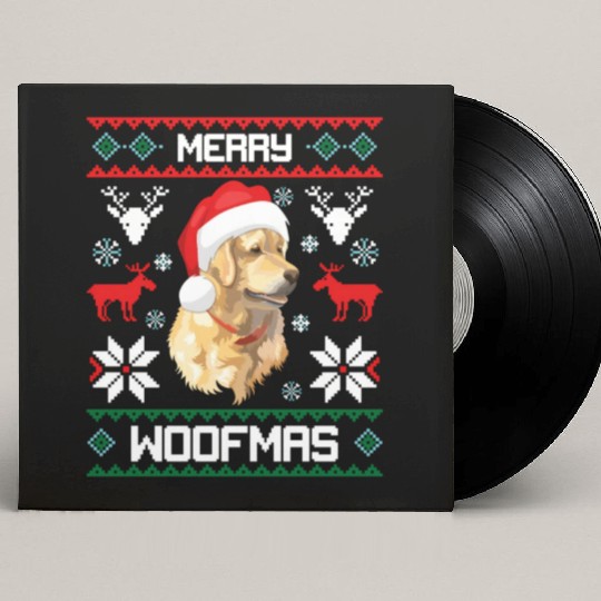 Golden Retriever Merry Woofmas For Custom Vinyl Record Sleeves