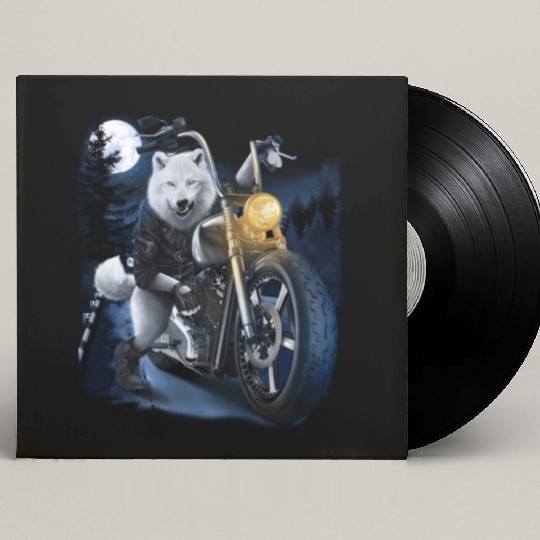 Wolf Riding Chopper Motorcycle In Full Moon Custom Vinyl Record Sleeves