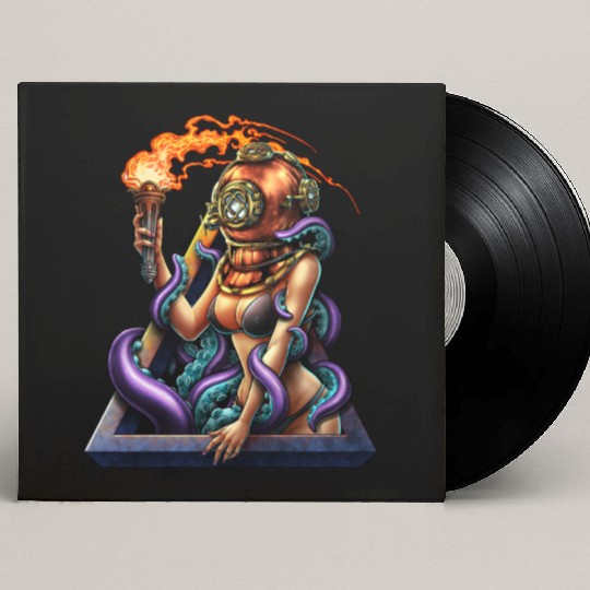 Vintage Scuba Diver Girl and Octopus Custom Vinyl Record Sleeves