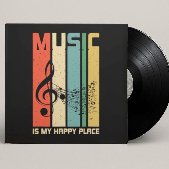 Music is My Happy Place Gift Musician Lover Artist Custom Vinyl Record Sleeves