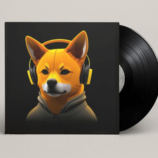 Running Shiba Inu with Headphones, Athletic Dog Custom Vinyl Record Sleeves