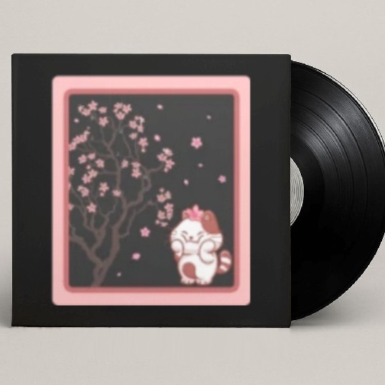 Cherry Blossom Custom Vinyl Record Sleeves, Kawaii Cat Cherry Blossom