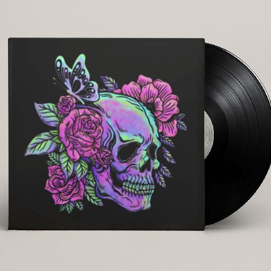 Skeleton Custom Vinyl Record Sleeves, Neon Skull Roses Gothic Skeleton