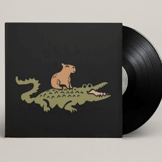 Capybara and Crocodile BFFS Best Friends Forever Custom Vinyl Record Sleeves