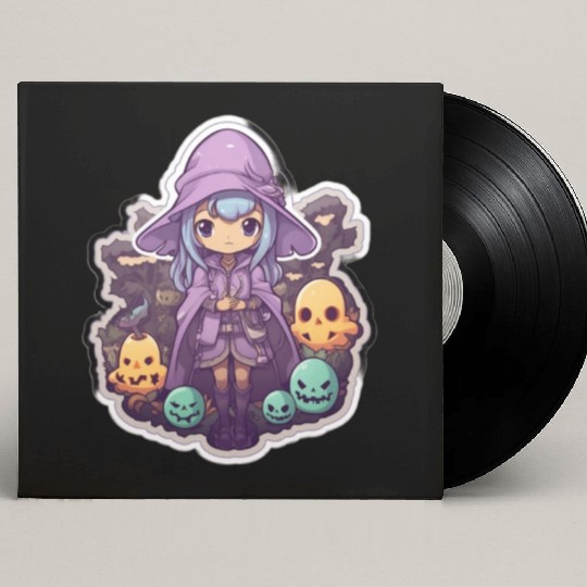 Cute Cartoonish Necromancer Summoning Friends Custom Vinyl Record Sleeves