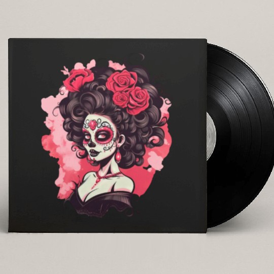 Dia de los muertos woman sugar skull with flowers Custom Vinyl Record Sleeves