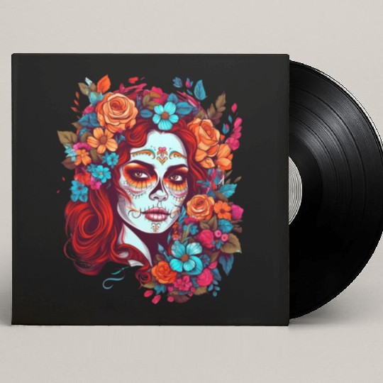 Dia de los muertos woman sugar skull with flowers Custom Vinyl Record Sleeves