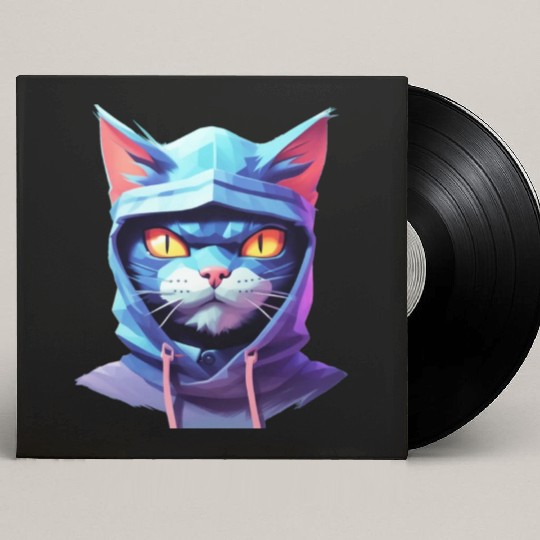 Bold Pastel Prowler: Ninja Cat's Sublime Ferocity Custom Vinyl Record Sleeves