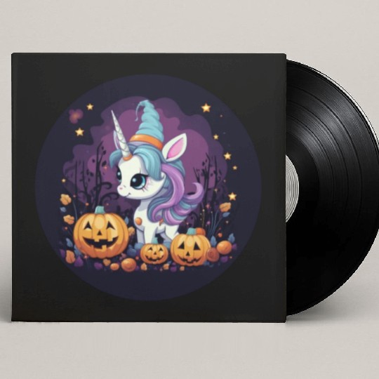 Halloween Unicorn: Midnight Sunset & Witch's Hat Custom Vinyl Record Sleeves