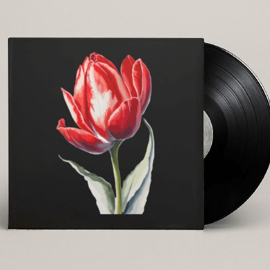 a red tulip flower Watercolor Custom Vinyl Record Sleeves