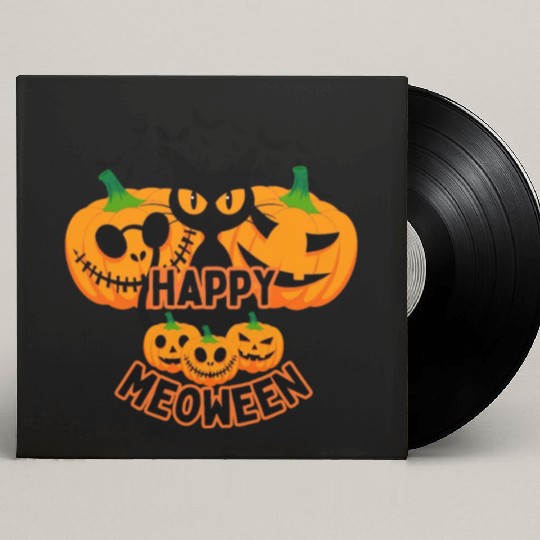 Happy Meoween Black Cat Custom Vinyl Record Sleeves