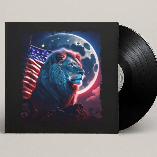 America lion under Moon with American Flag Custom Vinyl Record Sleeves