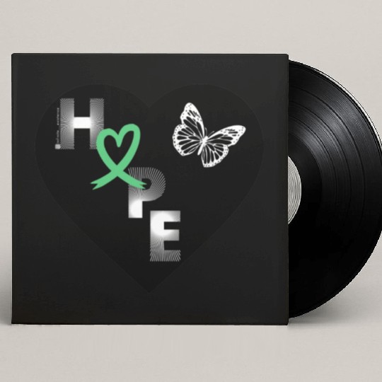 Liver Cancer Hope & Butterfly Heart Grn/White/Blk Custom Vinyl Record Sleeves