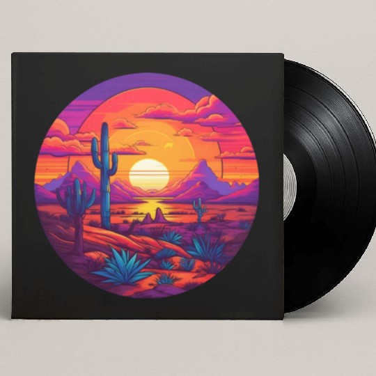 Circular Hazy Desert Mountain Sunrise Custom Vinyl Record Sleeves