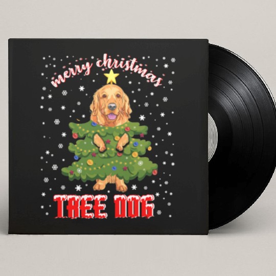 Christmas Dog in Christmas Tree With Xmas Lights Custom Vinyl Record Sleeves