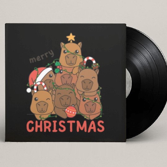Capybara Christmas Tree Merry Christmas Custom Vinyl Record Sleeves