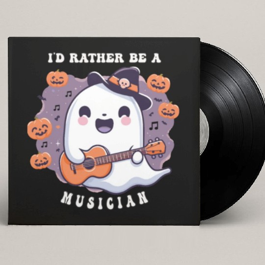 cute ghost playing guitar, Id rather be musician Custom Vinyl Record Sleeves