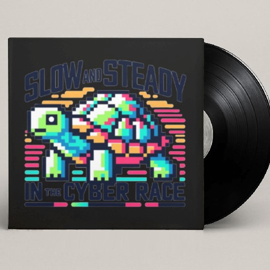 Cyber Turtle - Slow and Steady in 8-bit Color Custom Vinyl Record Sleeves