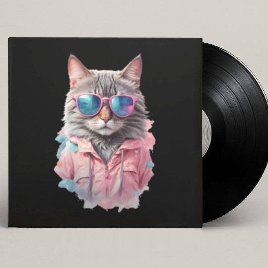 Modern Chic Cat In Pink Pastel Color Custom Vinyl Record Sleeves