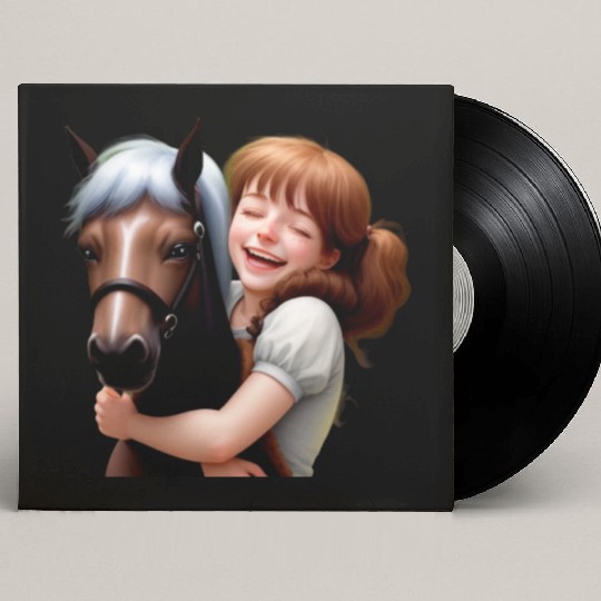 Little Girl Hugs Her Pony Custom Vinyl Record Sleeves