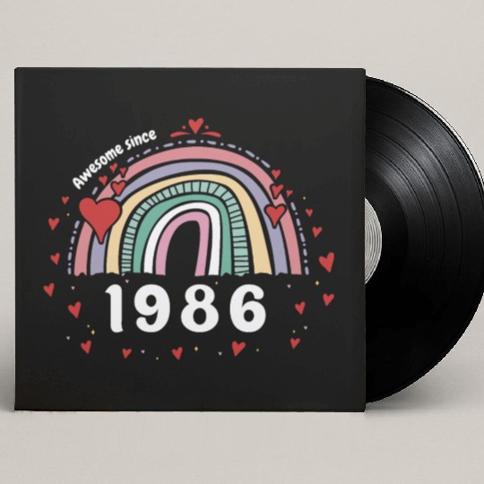 Cute Rainbow Awesome 1986 - 37th Birthday w/ Custom Vinyl Record Sleeves