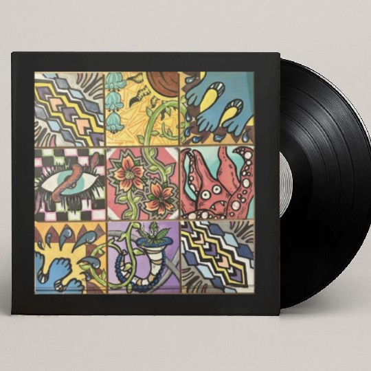 Hand painted wooden squares art by KateToxin Custom Vinyl Record Sleeves