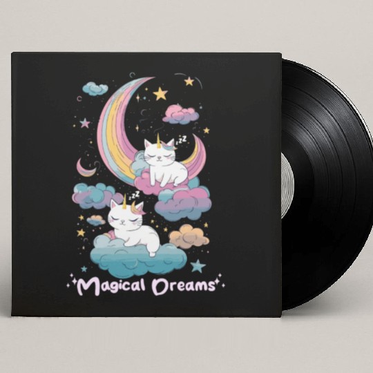 Magical Dreams Sleeping Cat Unicorns Pastel Clouds Custom Vinyl Record Sleeves