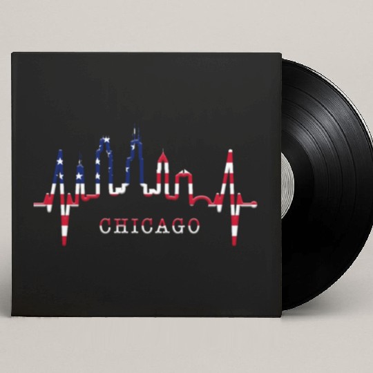 Chicago Skyline Heartbeat USA Heart I Love Chicago Custom Vinyl Record Sleeves