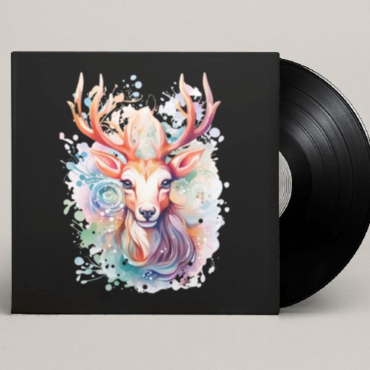 Colorful Reindeer Fantasy: Studio Ghibli Style Custom Vinyl Record Sleeves
