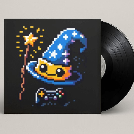 Gamer Wizard 8-Bit Hat with Controller Wand Custom Vinyl Record Sleeves