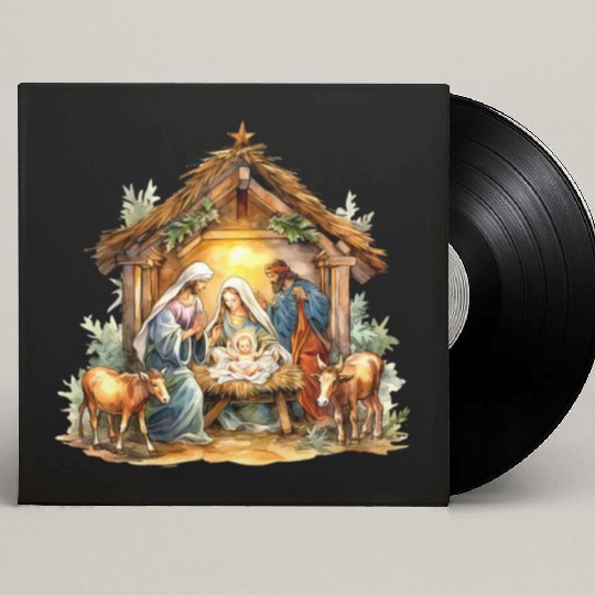 Nativity scene with Mary Joseph Baby Jesus Custom Vinyl Record Sleeves