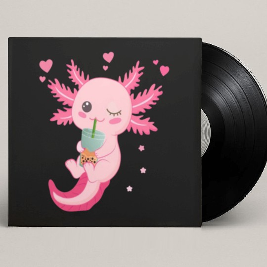 Boba Tea Bubble Tea Milk Tea Axolotl Custom Vinyl Record Sleeves