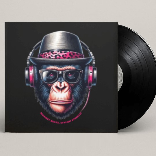 Cartoon Monkey With Headphones, Glasses And Hat Custom Vinyl Record Sleeves