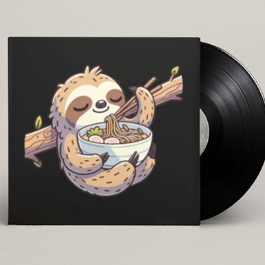 Cute Sloth Eats Ramen Noodles Sloths Ramen Custom Vinyl Record Sleeves