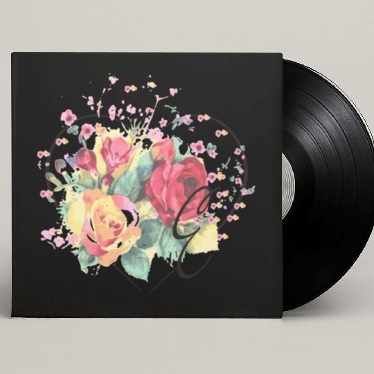 Letter E Monogram Floral Roses Heart Custom Vinyl Record Sleeves