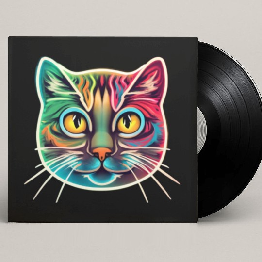 cat face neon design Custom Vinyl Record Sleeves