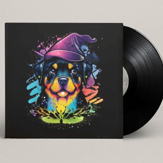 Colorful Kawaii Rottweiler Wizard Custom Vinyl Record Sleeves