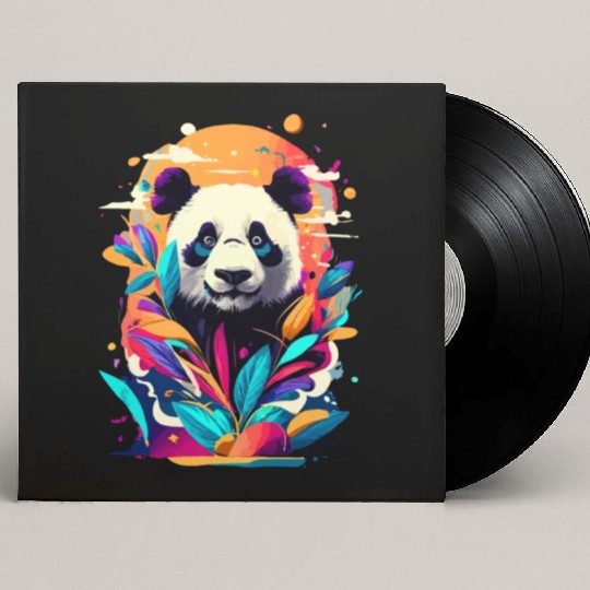 Giant Panda Colourful - Cute Panda Bear Bamboo Custom Vinyl Record Sleeves