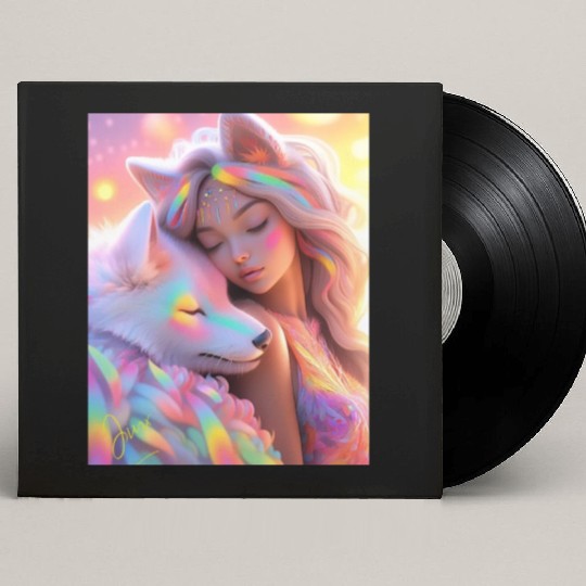Rainbow Friends - White Wolf and Girl Custom Vinyl Record Sleeves