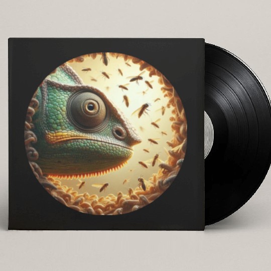 Chameleon head surrounded by bees Custom Vinyl Record Sleeves