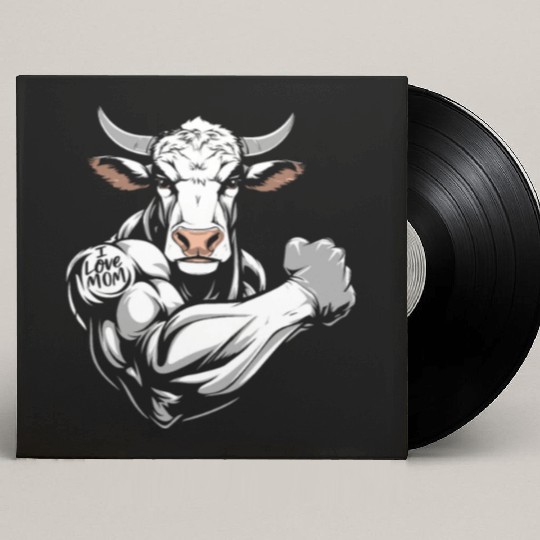 Cow Cattle Biceps Tattoo I Love Mom Custom Vinyl Record Sleeves