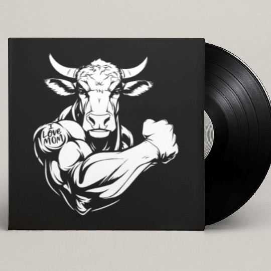 Cow Cattle Biceps Tattoo I Love Mom Custom Vinyl Record Sleeves