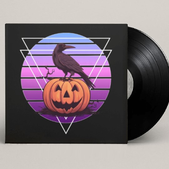Raven Crow On Pumpkin Vaporwave Halloween Pagan Ae Custom Vinyl Record Sleeves